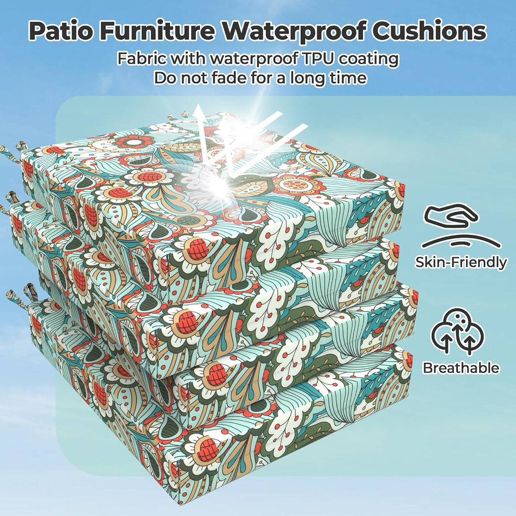 Patio Chair Cushions Set of 4, 18.5" x 16" x 3" Waterproof Outdoor Chair Cushions for Furniture, Seat Cushion with