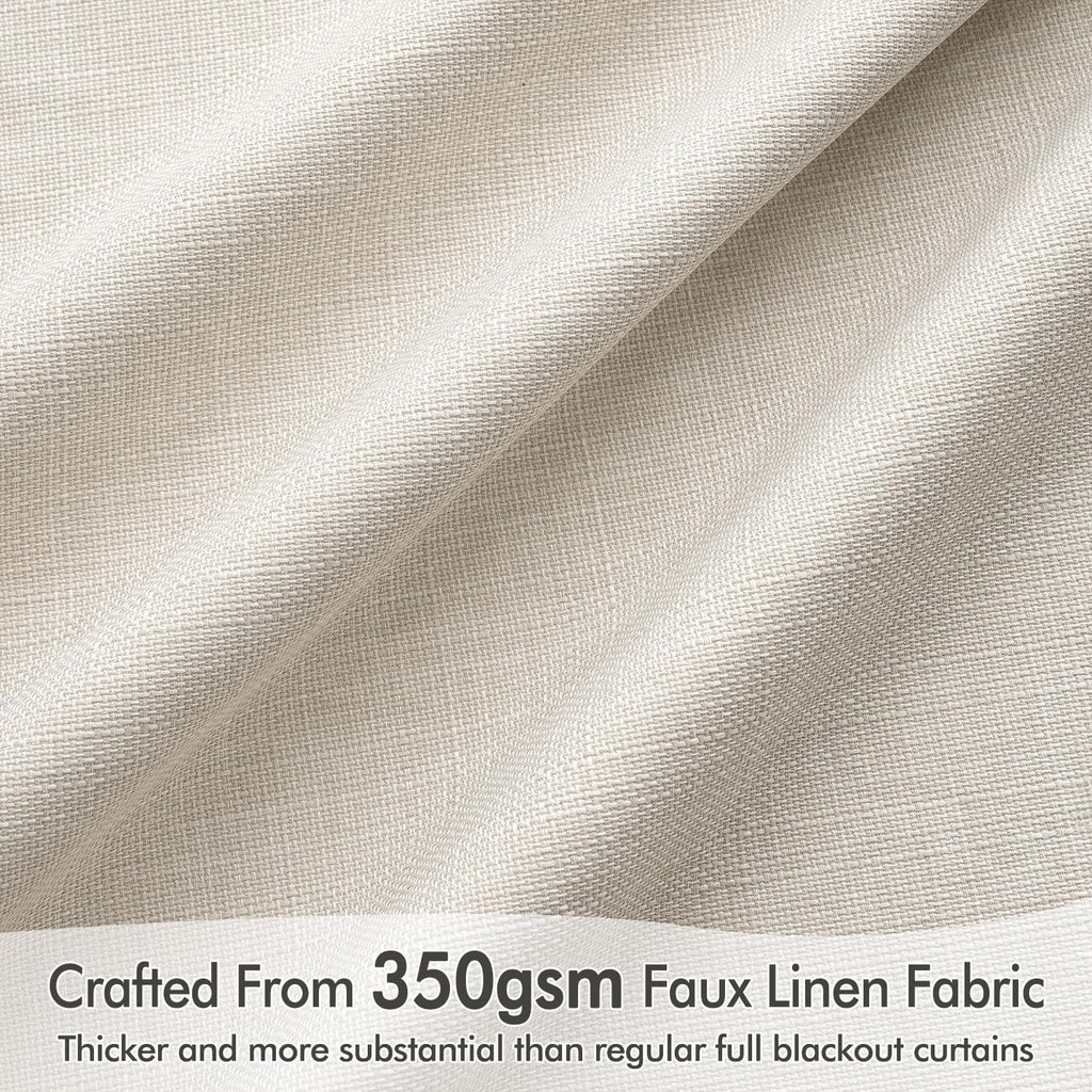 100% Blackout Curtains 96 Inch Long 2 Panels Set, Cream Thick Faux Linen Black Out Curtain Room Darkening Pleated