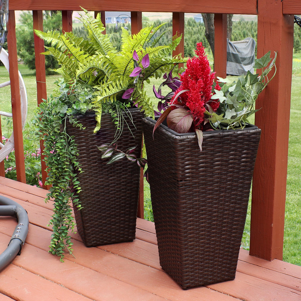 20" Square Tall Wicker Outdoor Planter, Brown, 8pk