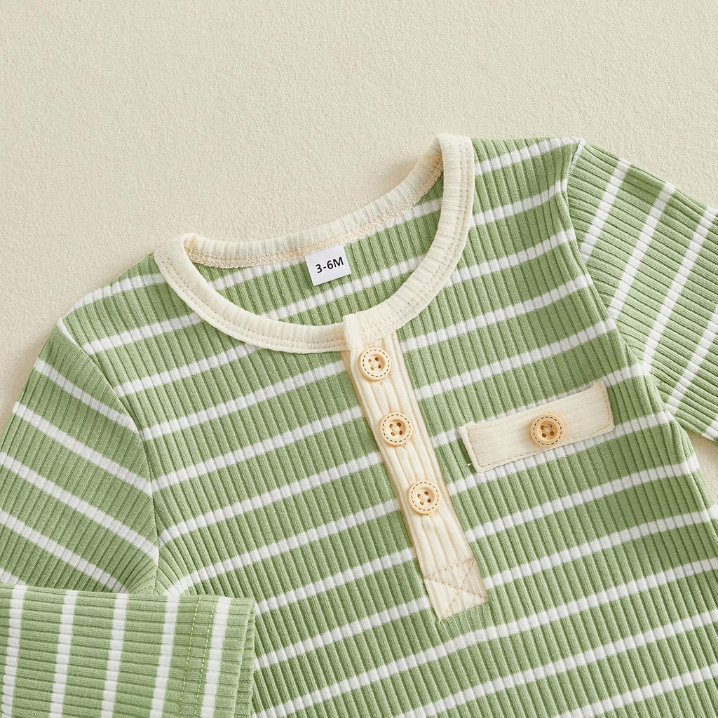 Newborn Baby Boy Clothes Ribbed Knitted Striped Romper Pants Set
