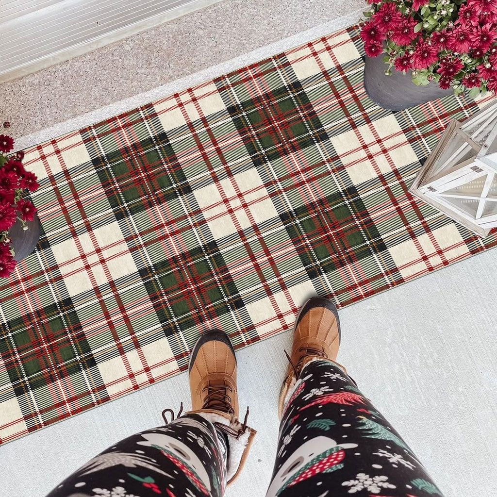 Christmas Front Door Mat - 2x4.3 Buffalo Tartan Plaid Runner Rug