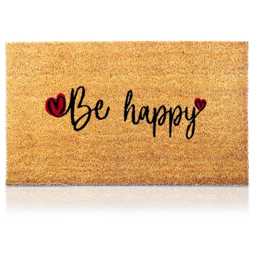 Coir Welcome Mat, Non-Slip, Be Happy, 17 x 29 in