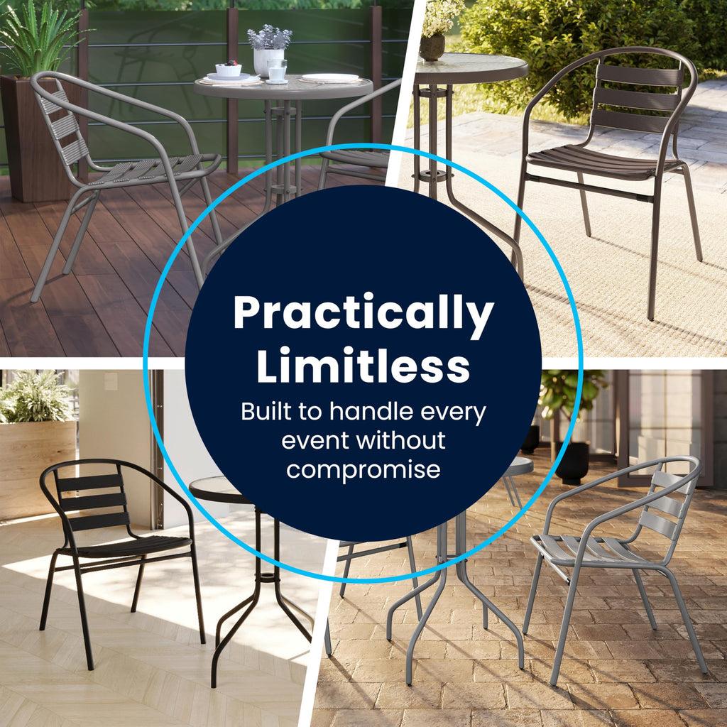 Lila Bronze Metal Restaurant Stack Chair with Metal Slats