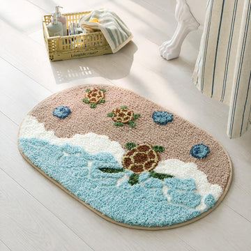 Coastal Beach Bathroom Rugs Fun Cute Bath Mat Microfiber 22X34in