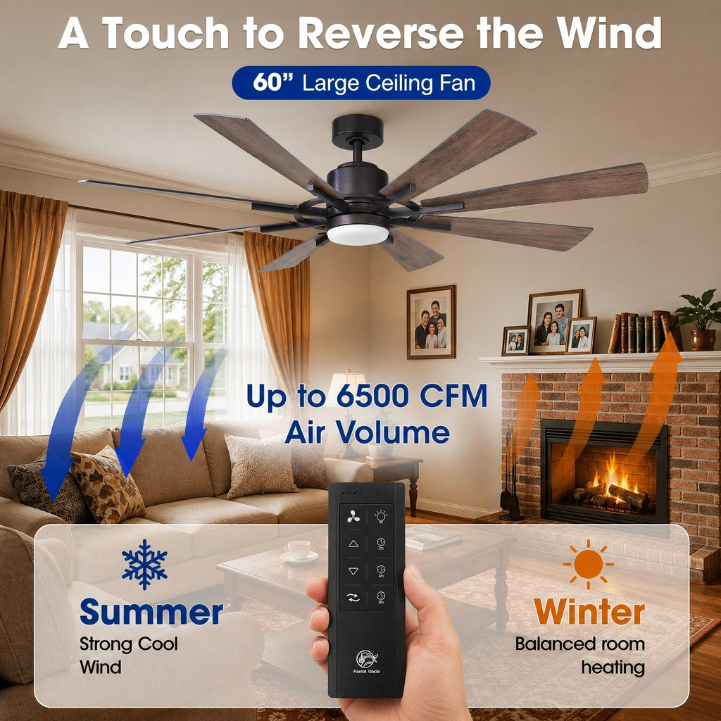 60 Inch Ceiling Fan with Light and Remote Farmhouse Windmill Chandelier Fan
