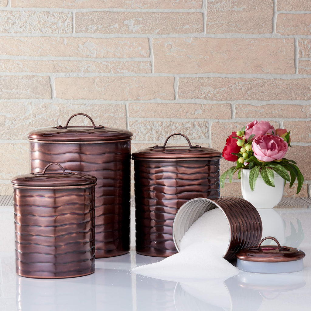 Old Dutch Antique Copper 'Wave' Canister Set, 4 Qt, 2 Qt, 1 Qt, 1 Qt