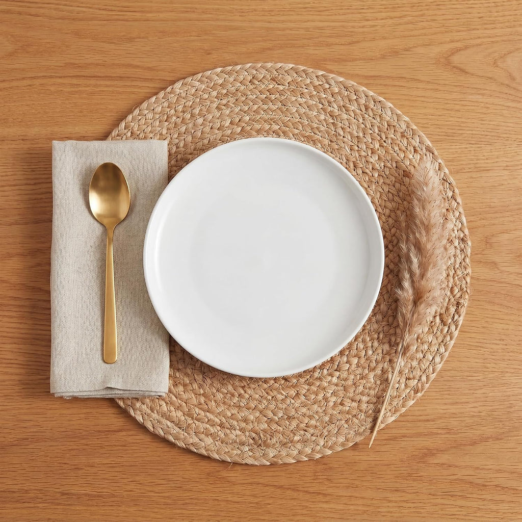 Natural Jute Placemats Set of 6, Round Woven Table Mats, 13 Inch Rattan Charger Plates for Dinner, Boho Farmhouse