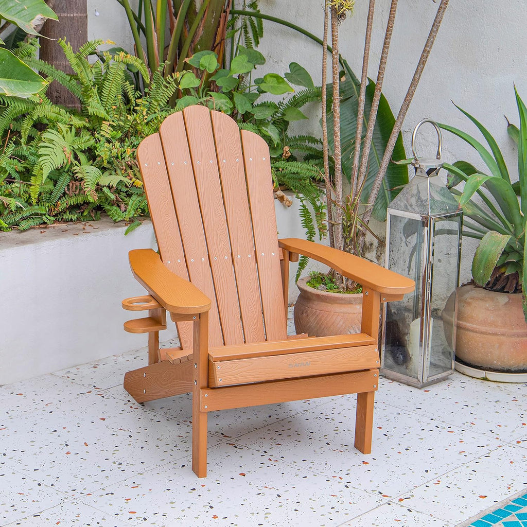 Adirondack Chair with Cup Holder, All-Weather Plastic Patio Chair for Garden&Outdoor Fire Tables, Fade-Resistant