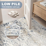 5x7 Washable Abstract Area Rug, Neutral Low Pile Non-Slip Carpet for Bedroom Dining Room