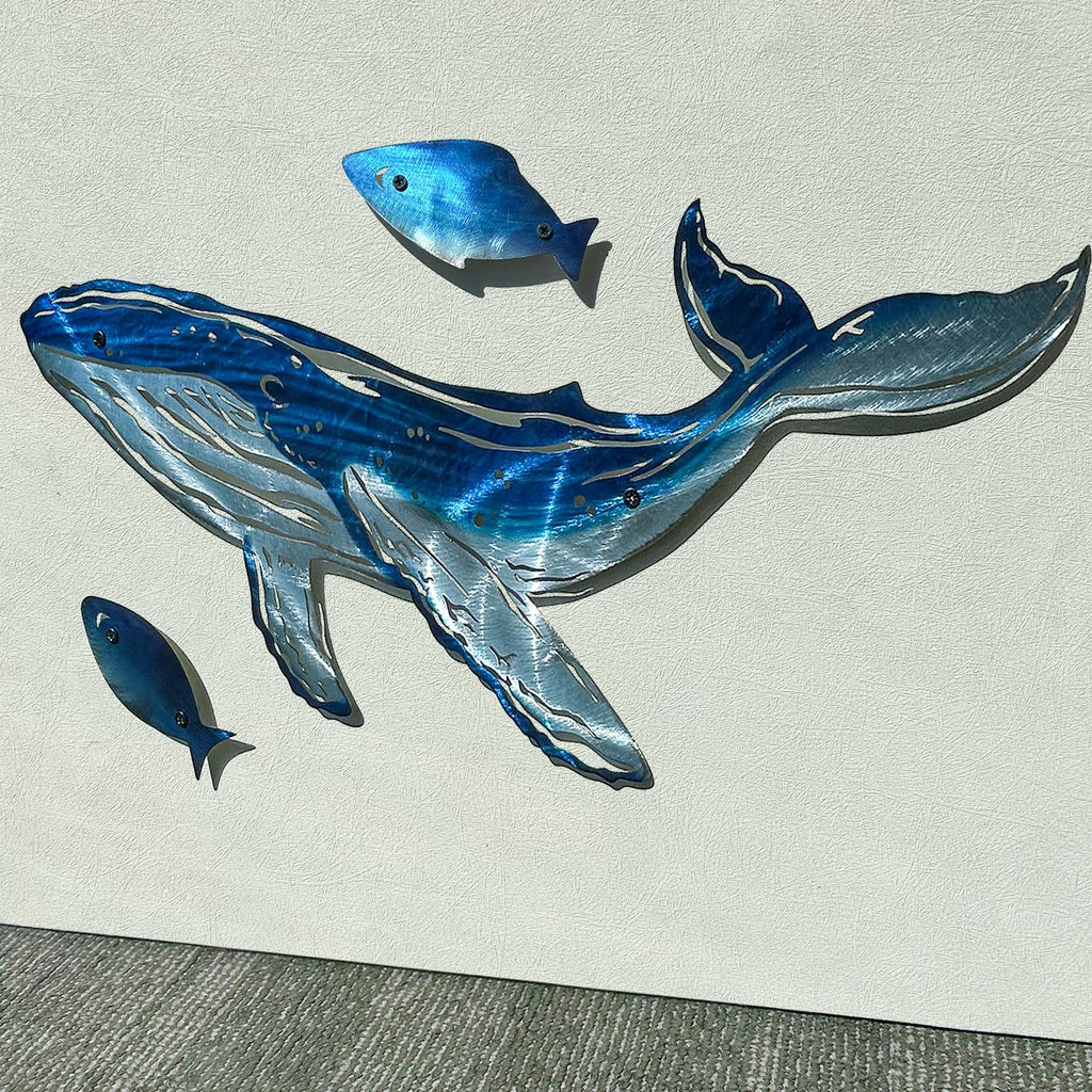 Coastal Wall Art Whale Metal Wall Sculptures, Ocean Beach Themed Metal Hanging Home Decoration 3PCS 16.2"x12.1"