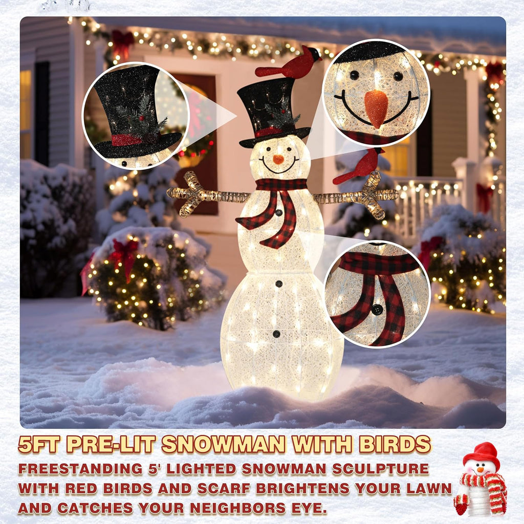 5FT Lighted Outdoor Christmas Decoration for Yard, Outdoor Snowman Holiday Decor with Lights, Ground Stakes and Zip