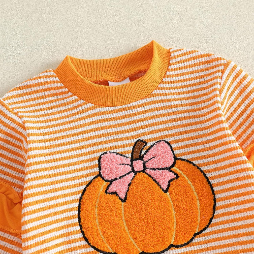 Toddler Baby Girl Valentines Day Outfit Heart Bow Print Ruffle Long Sleeve Sweatshirt Flare Pants 2pcs Clothes Set