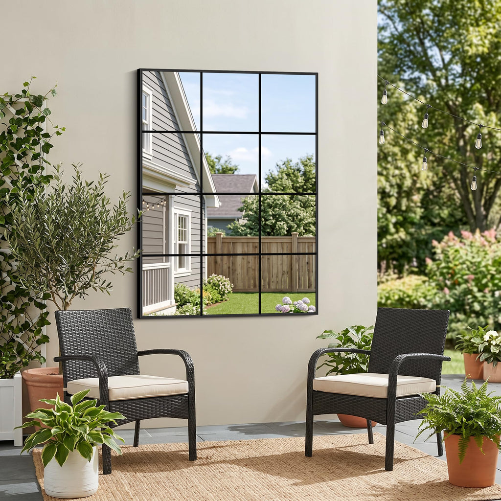 Window Pane Mirror, 48x35 Inch Black Rectangular Wall Mirror