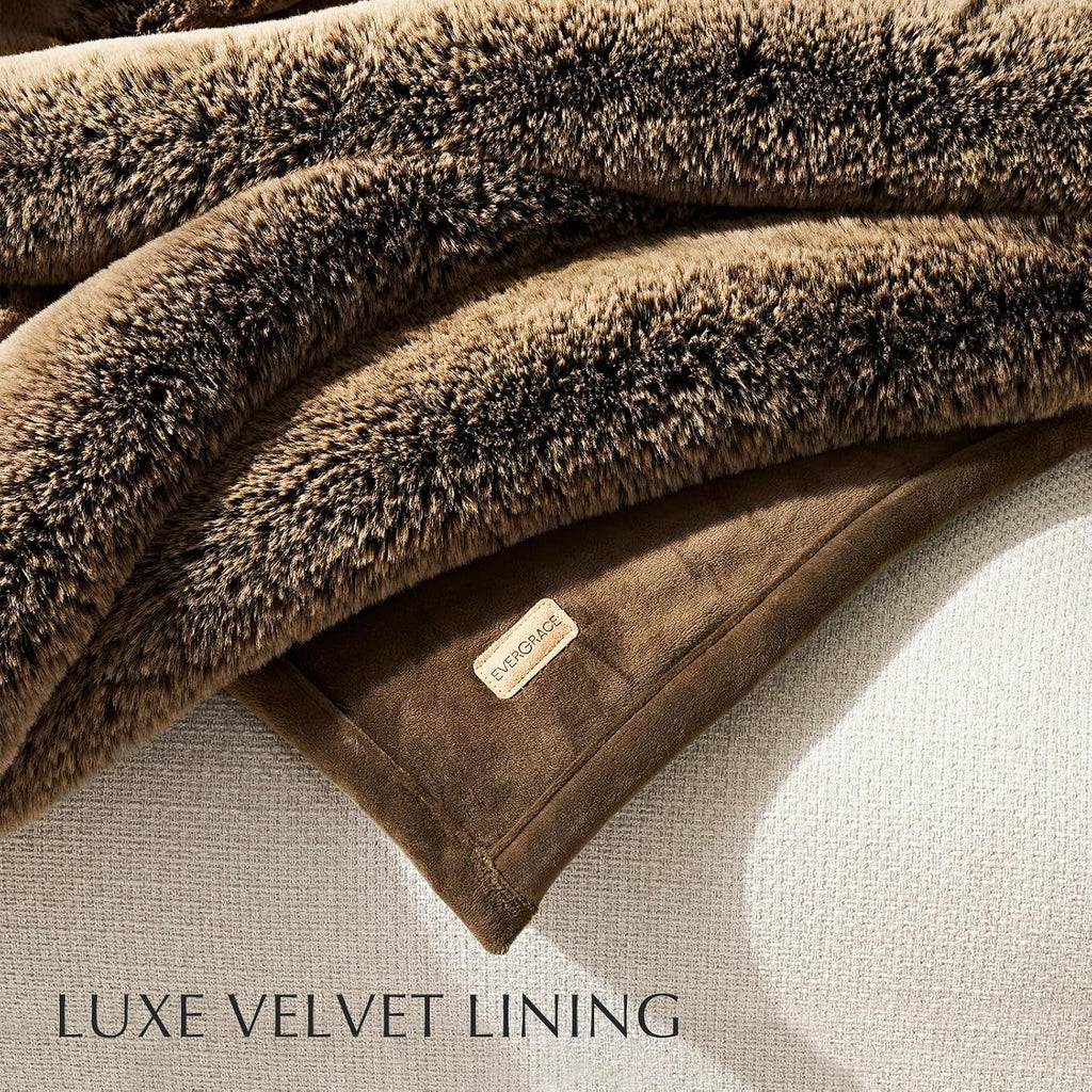 Faux Chinchilla Fur Throw Blanket, 50"x60", Brown Sable | Luxury, Super Soft, 1220GSM, Fluffy Cozy Mink, Reversible