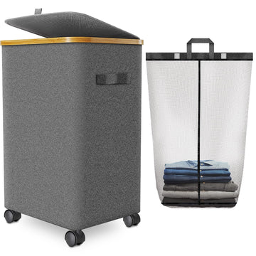 Hamper with Wheels, 75L Rolling Laundry Basket with Lid