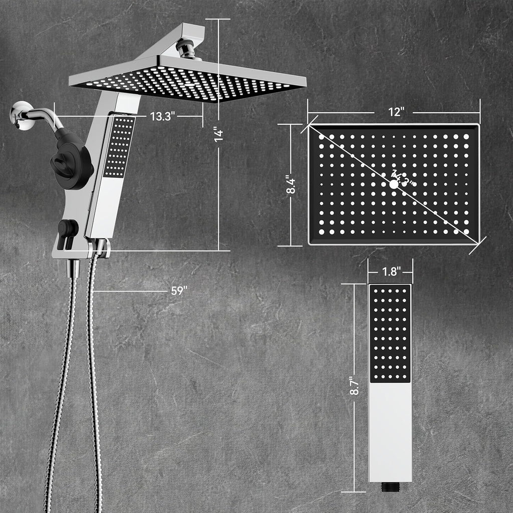 Filtered Rain Shower Head with Handheld Combo High Pressure 12'' Rainfall Shower Heads & Hidden Detachable Wand Dual