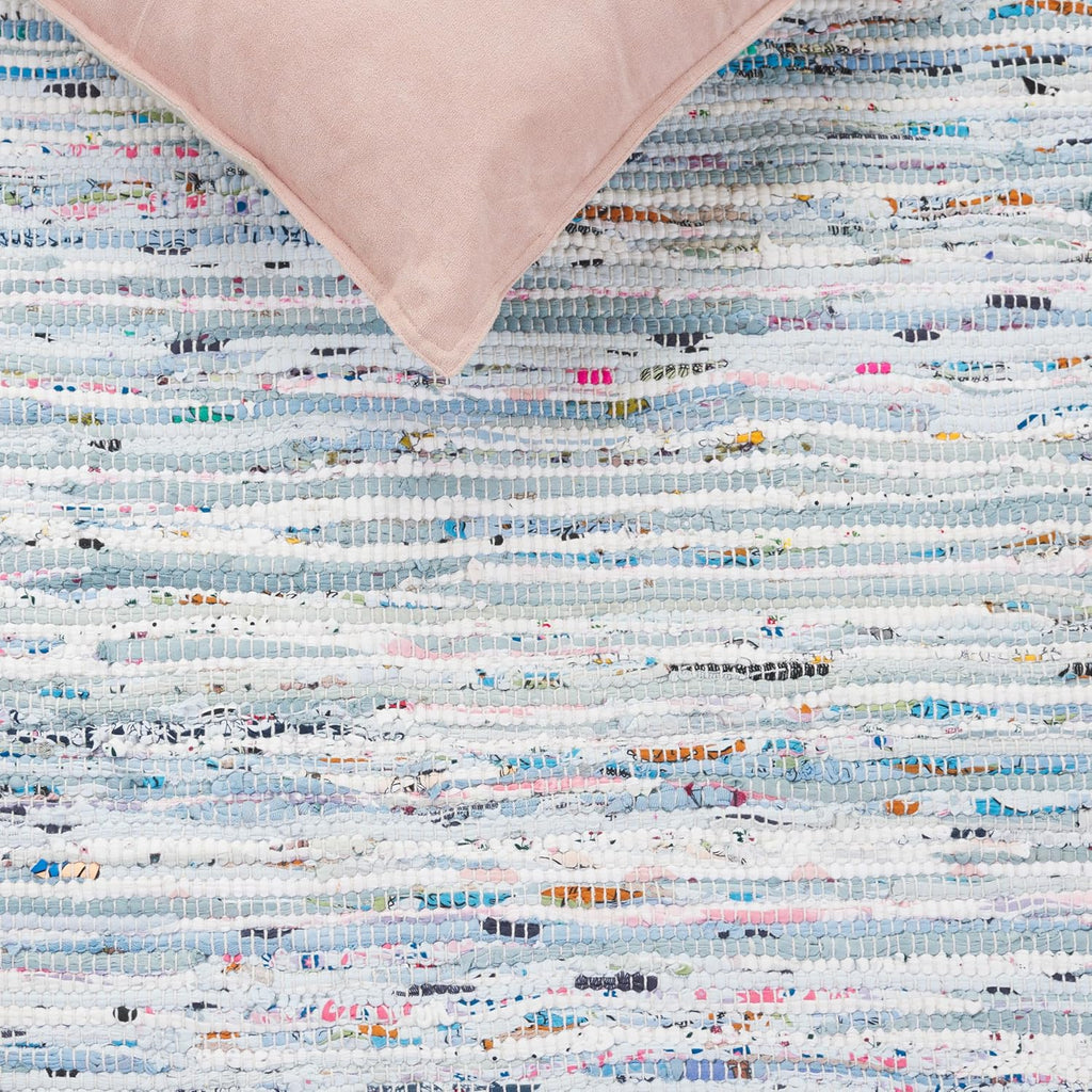 Rag Rug Collection Area Rug - 5' x 7', Light Blue & Multi, Handmade Boho Stripe Cotton, Ideal for High Traffic Areas
