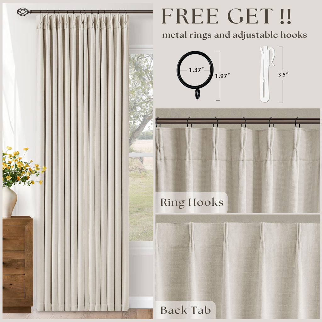 102 Inch Pinch Pleated Blackout Curtains 2 Panels Natural
