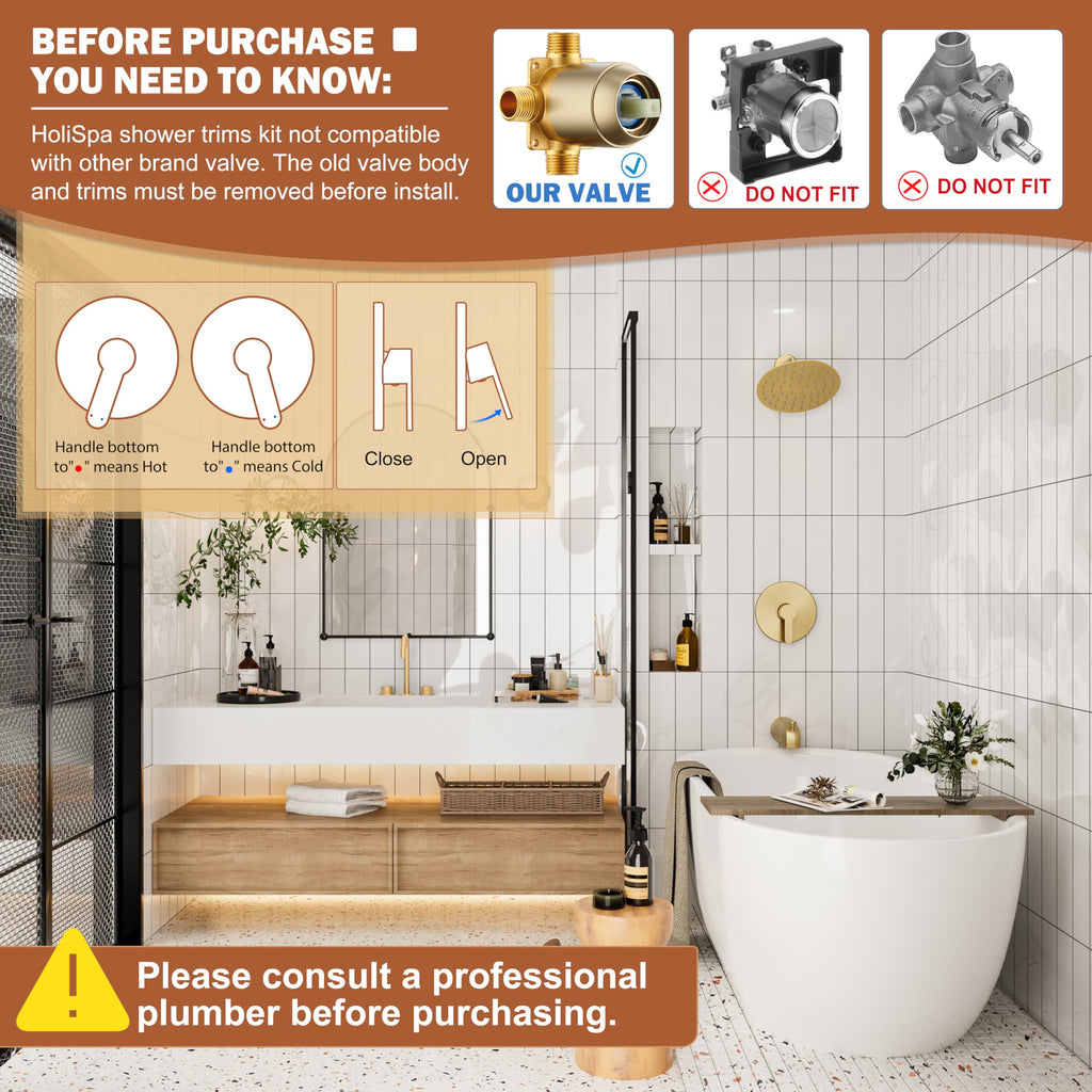 Tub Shower Faucet Set, 8" Rain Shower Head & Spout, Brushed Gold