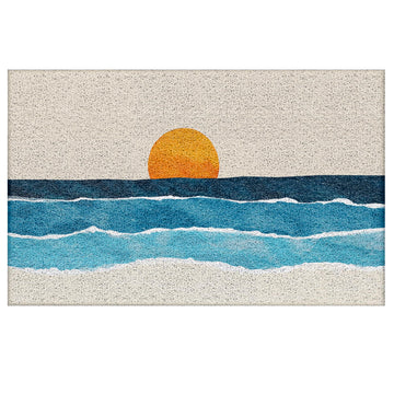 Boho Door Mat, Abstract Boho Sunrise Sunset Blue Ocean Beach Doormat Non-Slip for Front Door Porch Indoor Outside