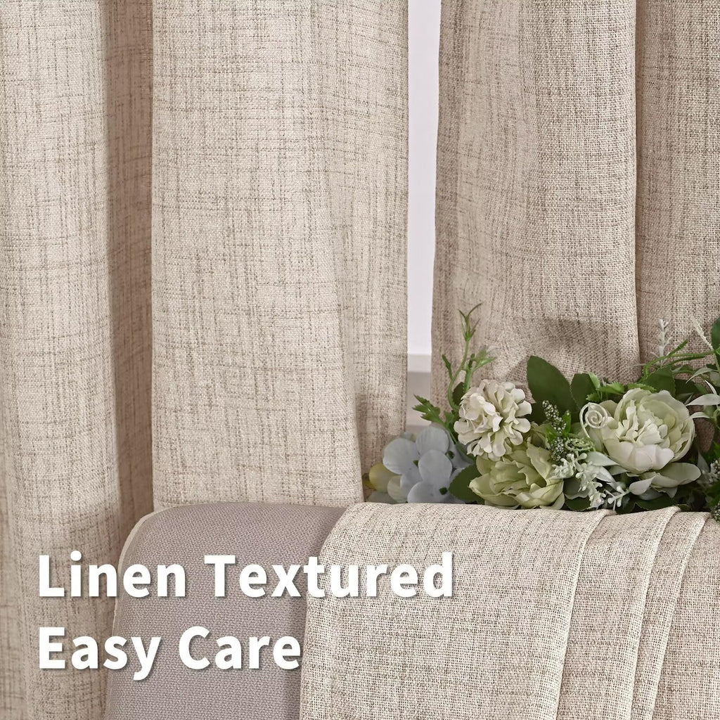 Linen Curtains 72 Inch Length 2 Panels, Rod Pocket Textured Semi Sheer Window Drapes Light Filtering Farmhouse