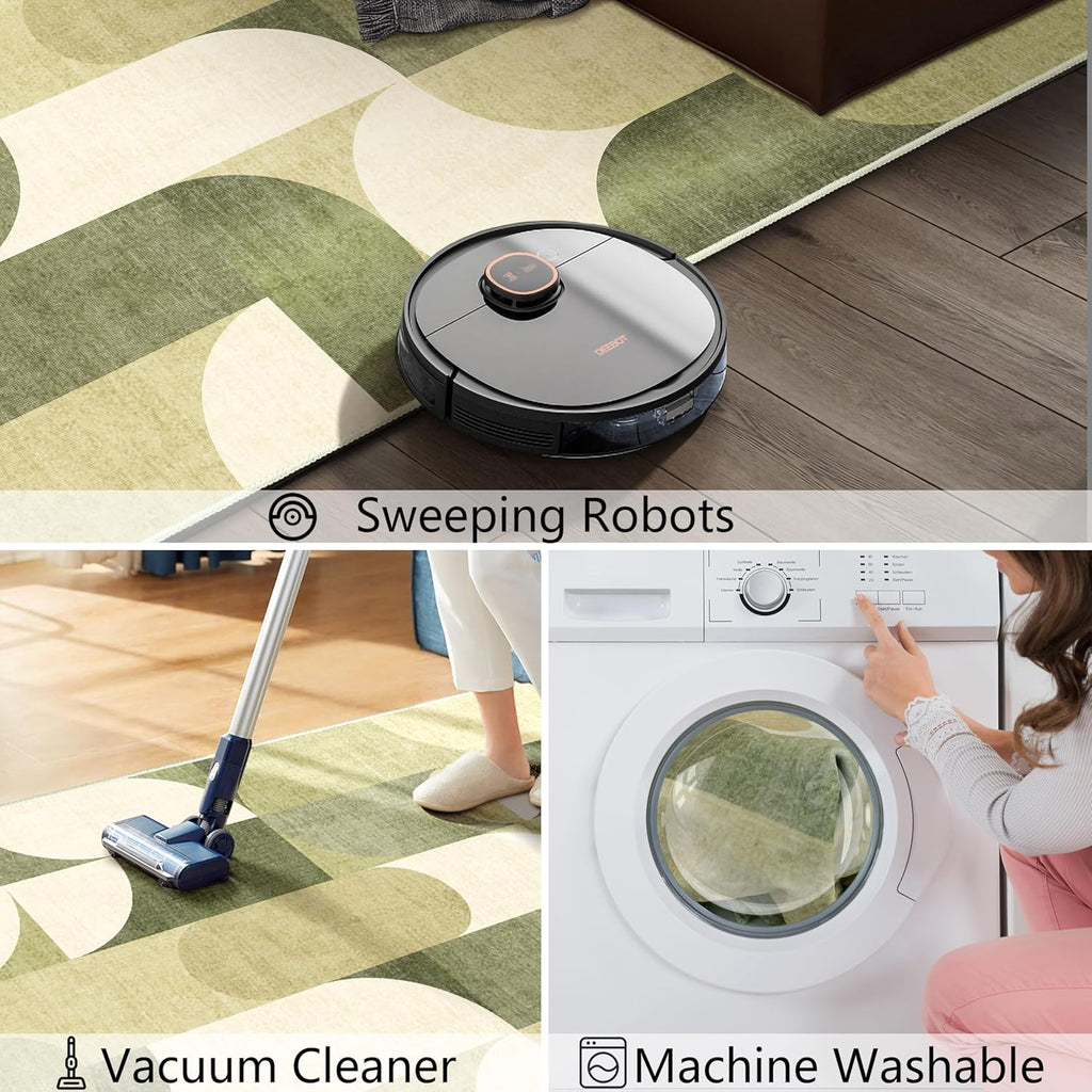 Green Rug 3x5 Washable Area Rugs for Bedroom Living Room Kitchen Entryway Bedside,Modern Geometric Non Slip Small Carpet