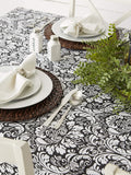 Damask Cotton Tablecloth, 70" Round, Black