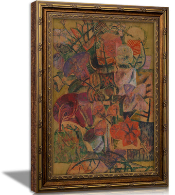 Vintage Gold Framed Abstract Floral Wall Art, Maximalism Flowers Painting Canvas Prints, Colorful Geometric Botanical