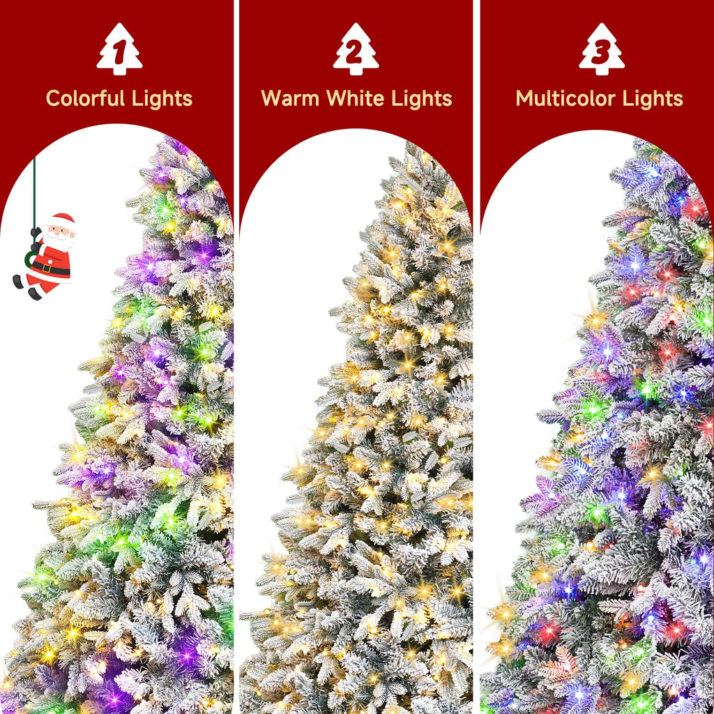 6.5ft Snow Flocked Pre-Lit Rotating Christmas Tree, Remote Control