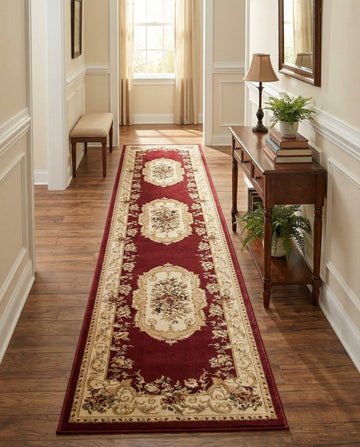 Chateau Rug - 12 Ft Runner Red Traditional Medallion Runner Rug - Elegant Old World Design s, Entryways, and