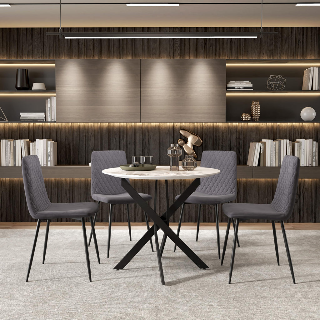 Marble Round Dining Table for 2-4 with Metal Legs, 31.5 Inch Sintered Stone Modern Small Kitchen Table Kitchen Apt