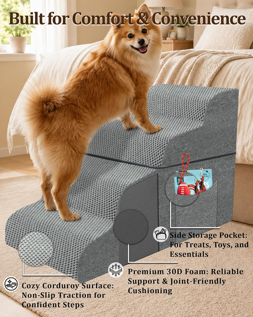 Dog Stairs for Bed, 19" H 4 Step Pet Stairs for Small Dogs & Cats