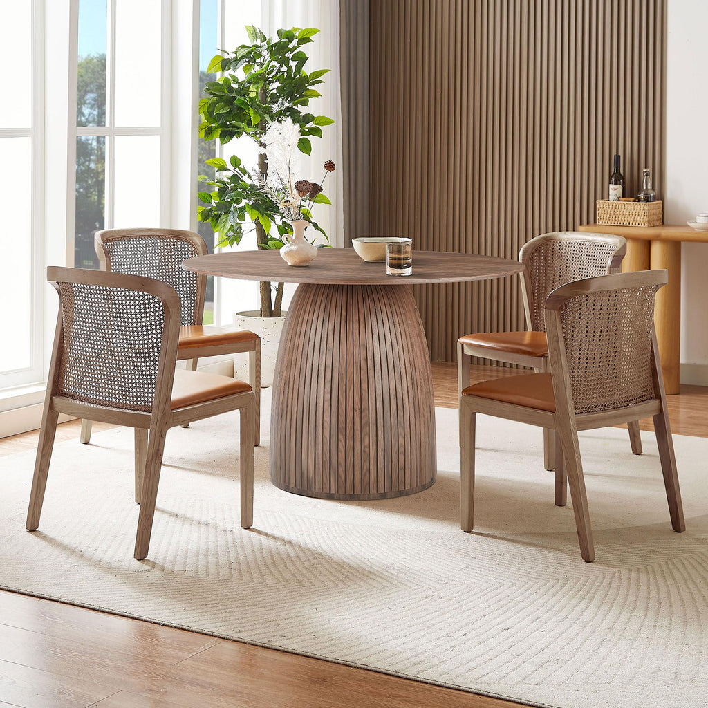 Inspired Saarinen Style 47.2''Round Dining Table for 4, Modern Kitchen Table with Wooden Pedestal Base, Minimalist Elegant Dining Table