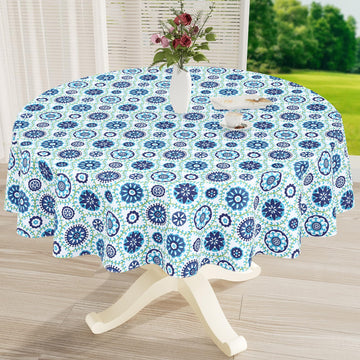 Round Waterproof Vinyl Table Cloth, Wipeable Tablecloth with Flannel Backing, Plastic Table Cover for Dinner, Picnic