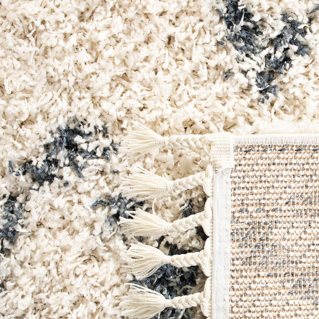 Pro Luxe Shag Collection Area Rug - 5' x 8', Cream & Blue, Moroccan Boho Tassel Design, Non-Shedding & Easy Care