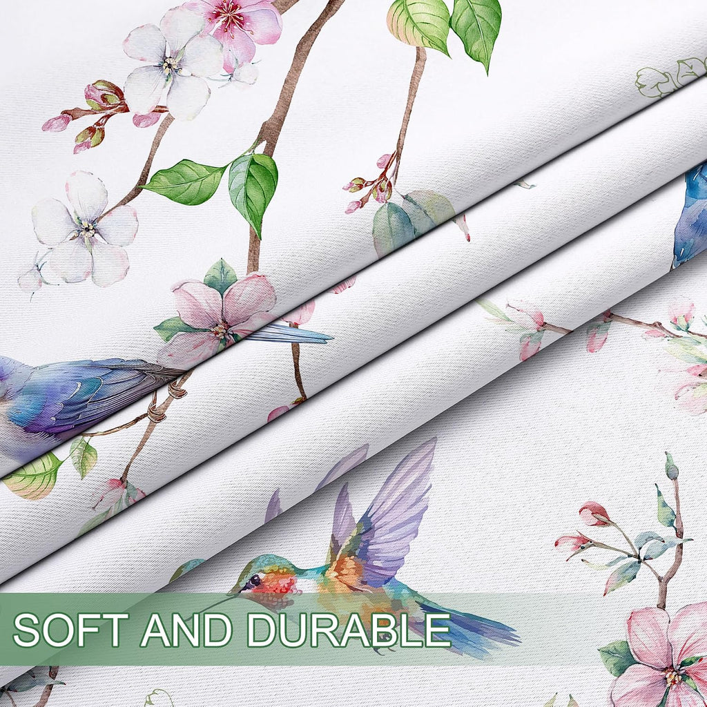 Spring Curtains 96 Inches Long, Floral Bird Branch Living Room Blackout Curtains Room Darkening, Farmhouse Light