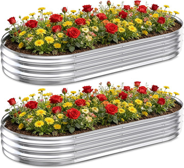 Galvanized Raised Garden Bed Outdoor, 8x4x1ft(2 Pack) Metal Heavy Duty Planter Boxes for Gardening, Easy Assemble