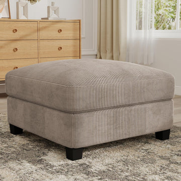 Square Ottoman, Comfy Corduroy Foot Stools Ottoman, Light Brown