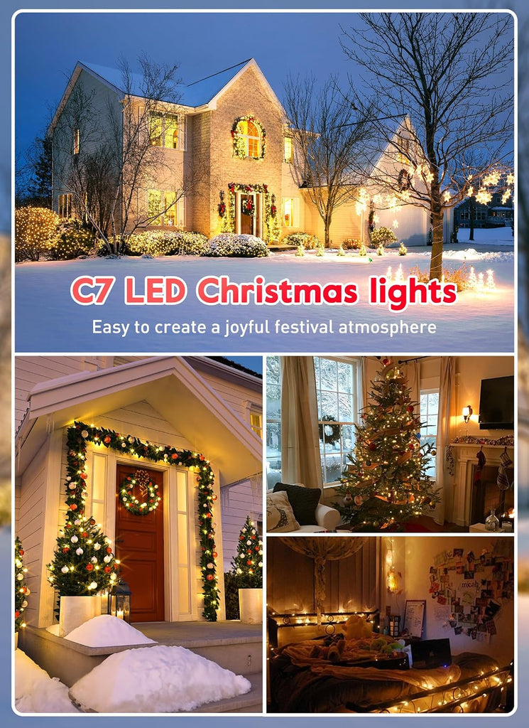 50FT C7 LED Vintage Christmas Lights Outdoor with 52 Bulbs