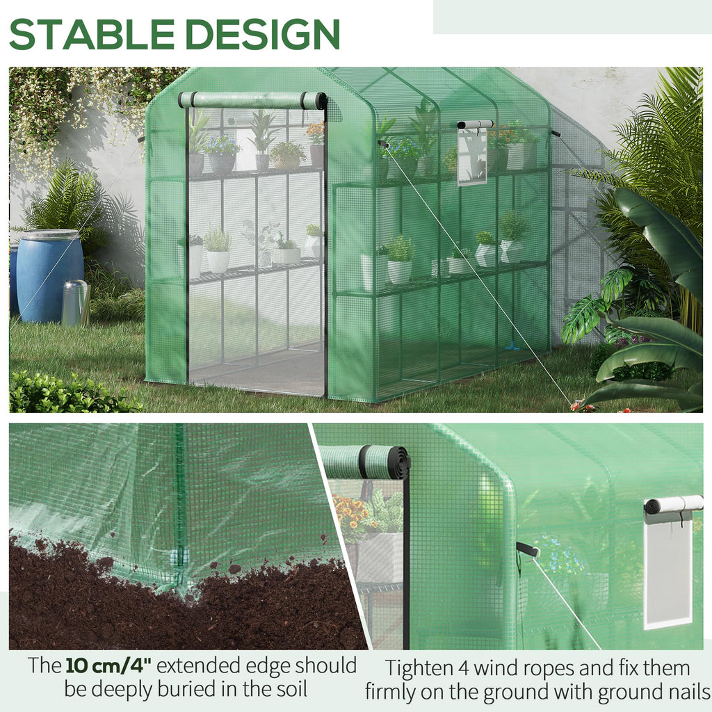 7' x 5' x 6' Walk-in Greenhouse for Outdoors, Mesh Door, Green