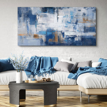 Navy Blue Wall Art - Modern Abstract Canvas Blue and White Picture Artwork Wall Decor Bedroom Office Home Decoration