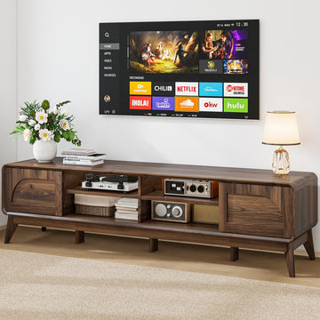 70" Mid Century TV Stand w/ Sliding Barn Door, Walnut