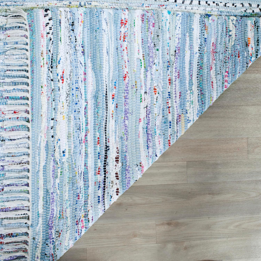 Rag Rug Collection Area Rug - 5' x 7', Light Blue & Multi, Handmade Boho Stripe Cotton, Ideal for High Traffic Areas