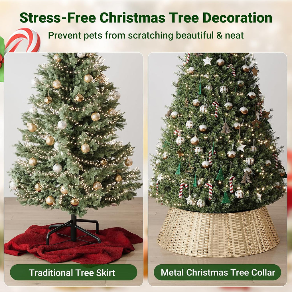 Gold Christmas Tree Collar, 33 Inch Woven Xmas Tree Skirt