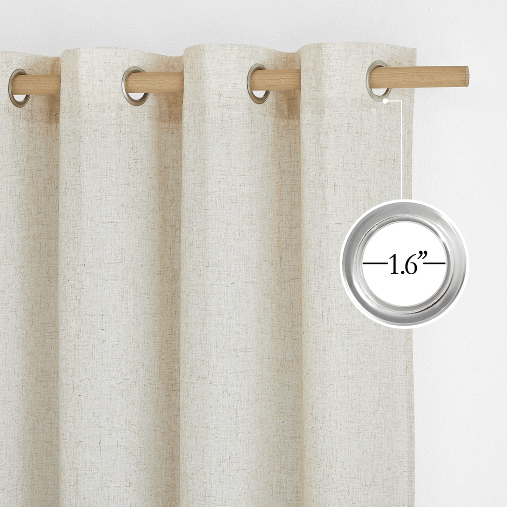 Rustic Linen 144 inch Long Curtains, Grommet Privacy Added Thick Linen Weave with Light Filter Window Curtains &