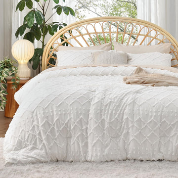 Comforter Set - White Comforter, Boho Tufted Shabby Chic Bedding Comforter Set for Kids