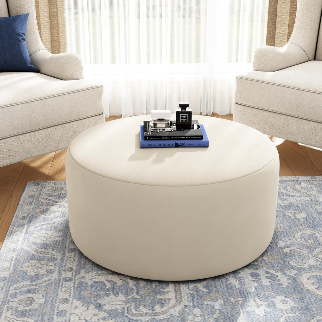 30" Modern Round Velvet Ottoman, Multifunctional Extra Seat, Side Table, Foot Rest, Stuffed Pouf Footstool Bedroom