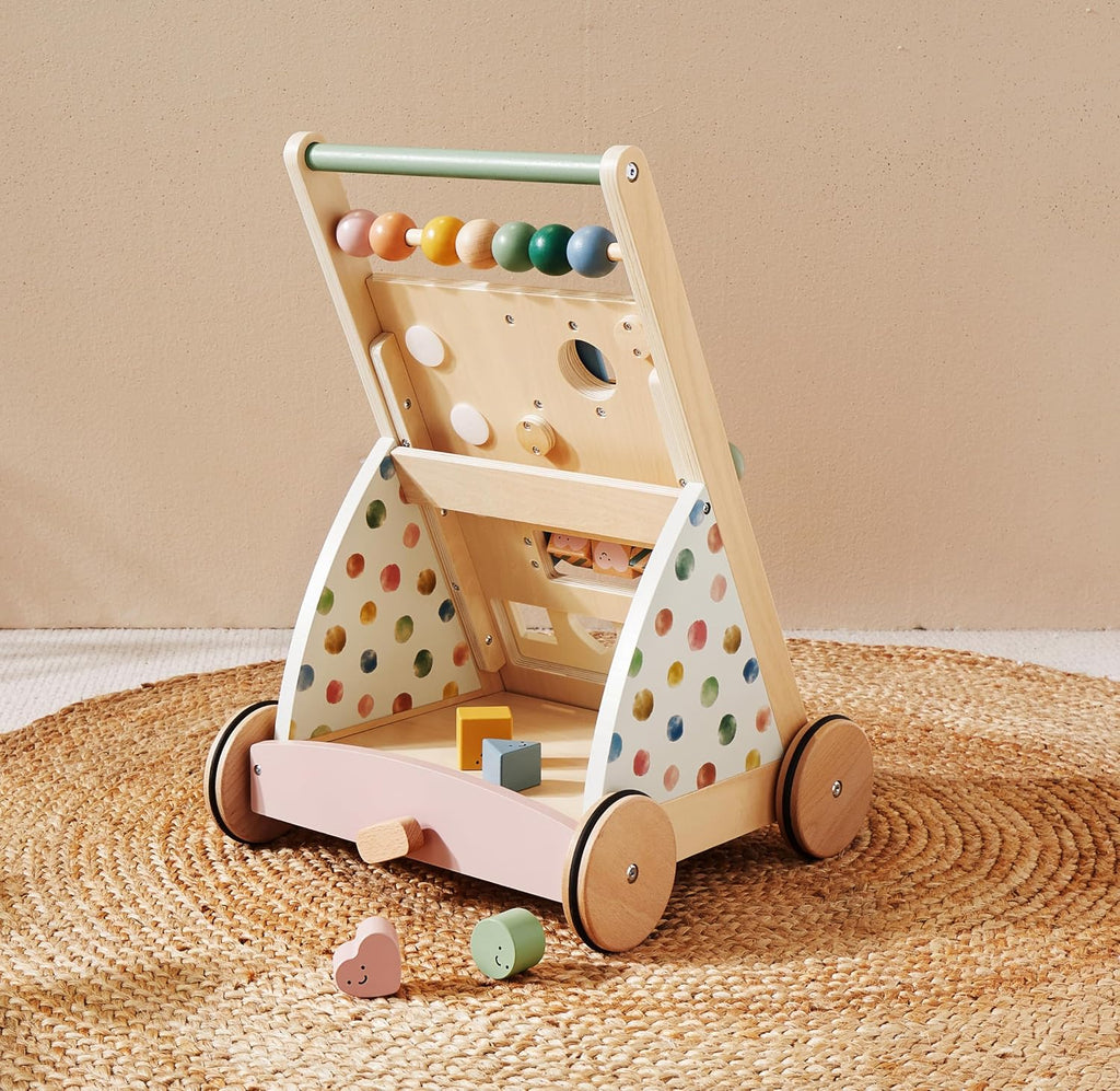 Land Wooden Baby Walker with Activity Center, Montessori Push Walker