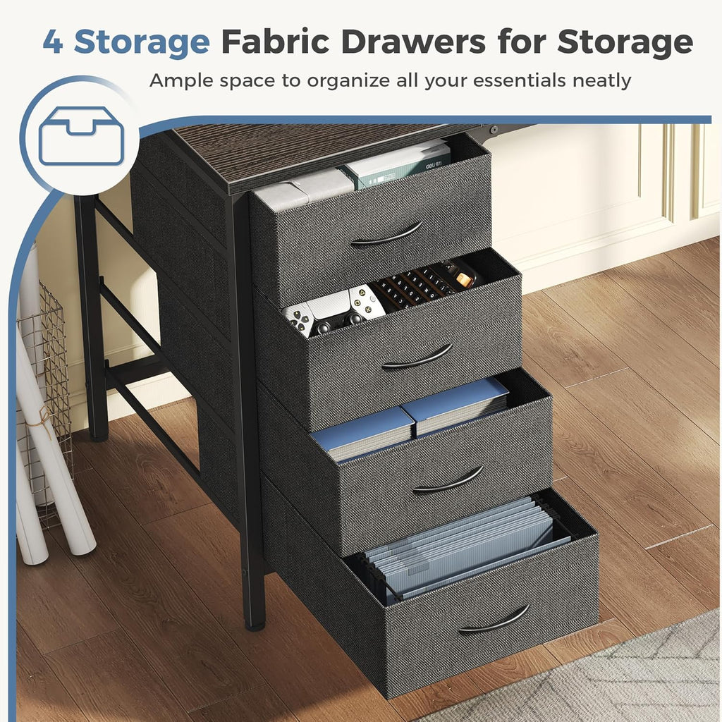 Computer Desk with 4 Drawers,4 Drawer Gaming Desk with with Power Outlets and LED Lights,Office Desk for Small Spaces