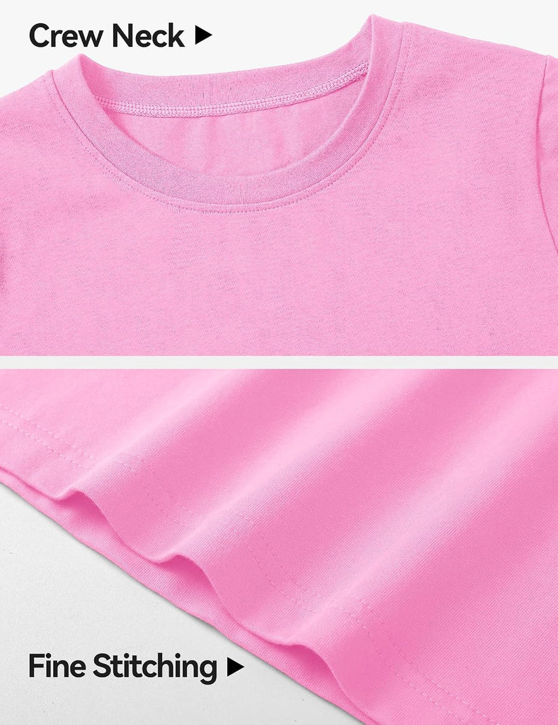 3 Pack Girls Long Sleeve Shirts Soft Cotton Crewneck Plain Kids Tops
